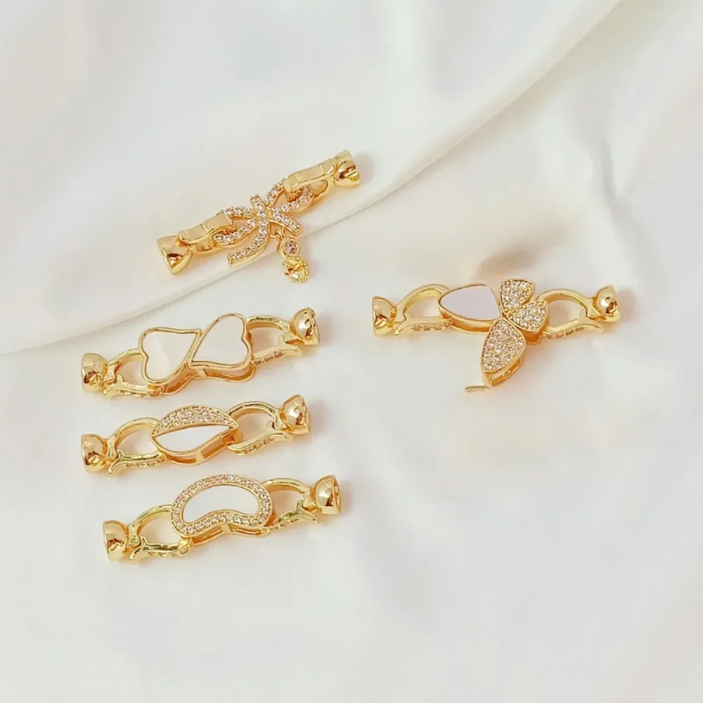 

14-каратное медное золото, инкрустированное цирконием, перламутровая соединительная пряжка, жемчужное ожерелье «сделай сам», двойная подвесная пряжка на конце