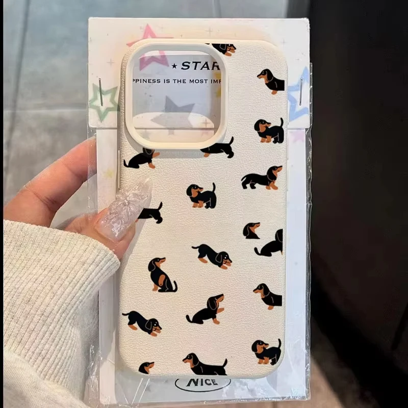 Cool Dachshund Imitation Leather Phone Case for iPhone 17 Air 16 E 15 14 Plus 13 12 11 Pro Max XS Max Shockproof Silicone Cover