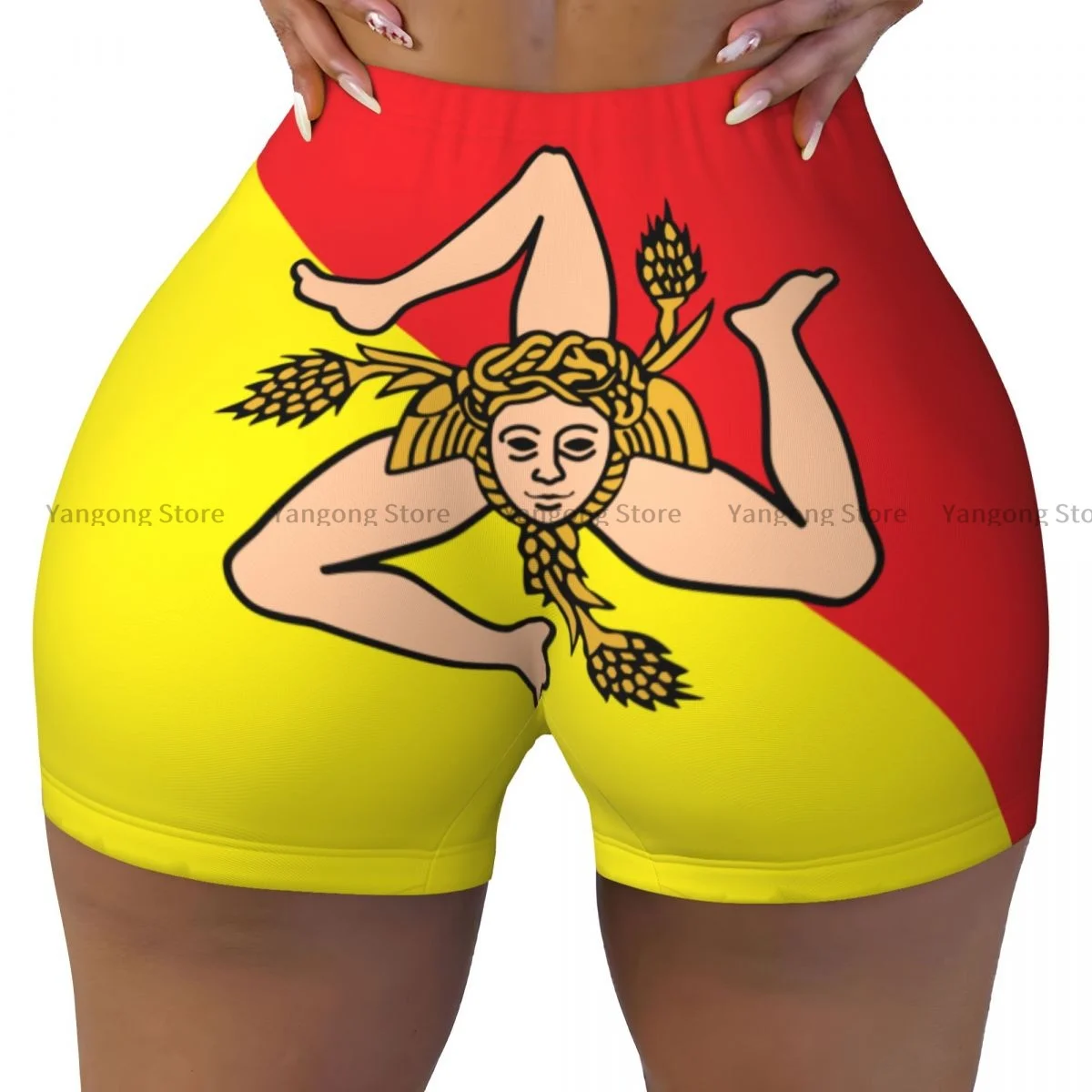 Spandex Yoga Shorts for Women Sicily Flag Workout Booty Shorts