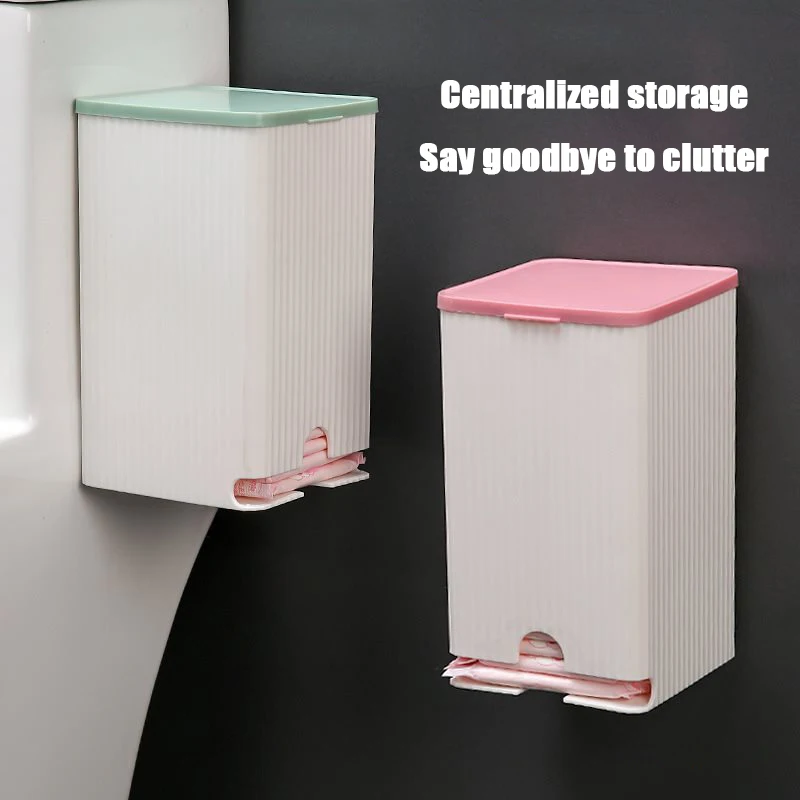 1PCS Wall Mounted Sanitary Napkin Storage Box Tissue Paper And Cotton Swab Storage Box Multifunctional Flip Cover Box