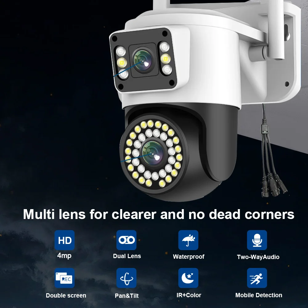 LLSEE, 4MP, CCTV WIFI camera yoosee, PZT outdoor wireless IP security camera, color night vision AI, motion tracking,ONVIF