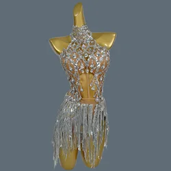 Shine Sequins Tassel Bandage Top Mini Skirt 2Pieces Set Sexy Event Party Hot Girls gig Photography Shoot Crystals Dress Xiaoniao