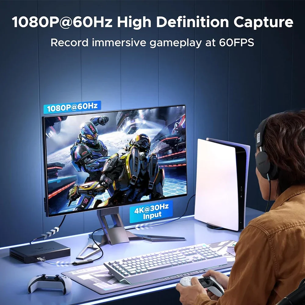 بطاقة التقاط فيديو 4K 1080P 60 إطارًا في الثانية HDMI-متوافقة مع USB 3.0 لمسجل بث الألعاب لـ PS4/Switch/Xbox/Windows/Mac