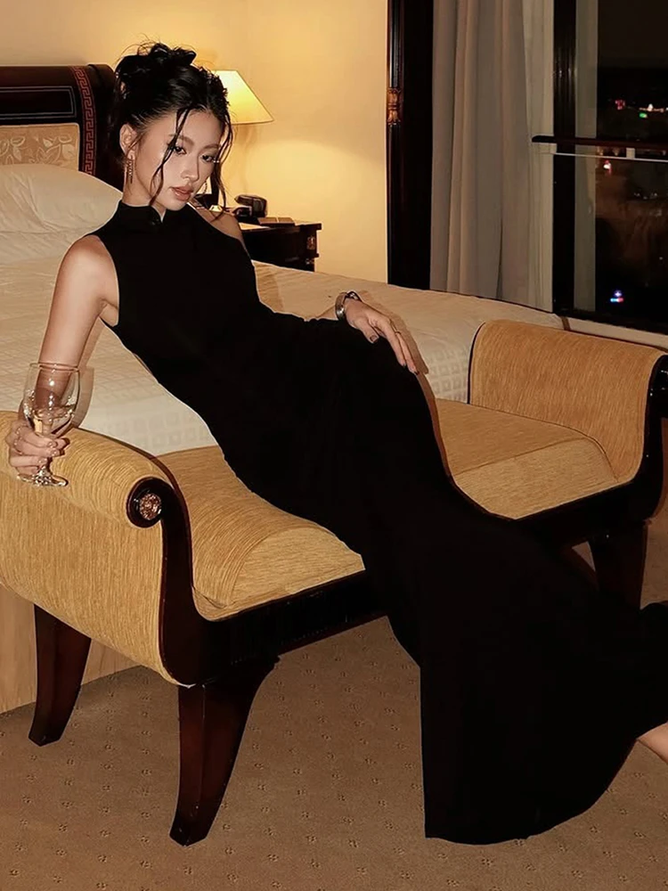 เดรสแบนเดจเปิดหลังทรงเข้ารูป ผู้หญิง สไตล์โคเควตต์ แขนกุด เซ็กซี่ คลาสสิก สีพีช โชว์สะโพก สง่างาม เหมาะสำหรับงานพรอม งานปาร์ตี้ ผ้าสเตรช ทรงแม็กซี่ บอดี้คอน