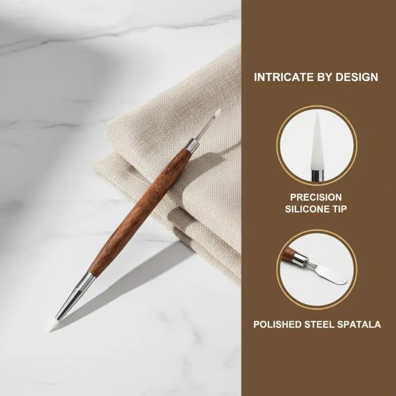 2026 NEW Double Headed Wood Silicone Nail Art Brush Embossing Painting Mixing Pen 1PC Multifunctional DIY Manicure Accessories