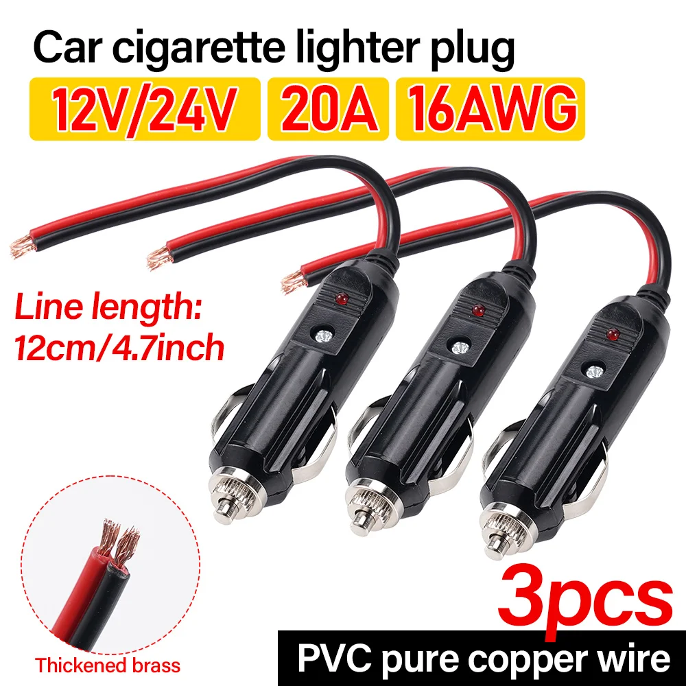 16AGW  PVC Copper Wire High Power LED Socket Plug Connector Adapter 12V 24V Car 20A Car Bakelite Copper Cigarette Lighter