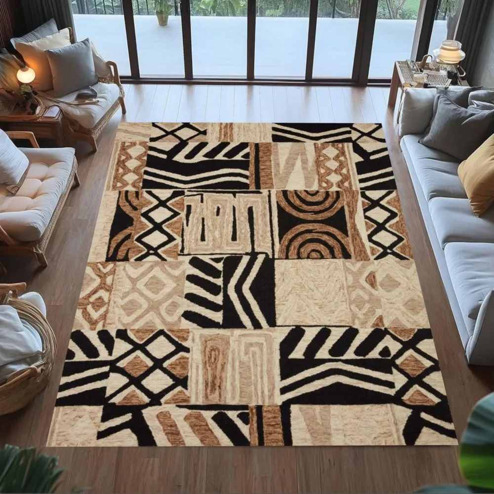 African Tribal Totem Area Rug Abstract Geometric Stripe Block Carpet For Living Room Retro Exotic Bedroom Sofa Decor Floor Mat