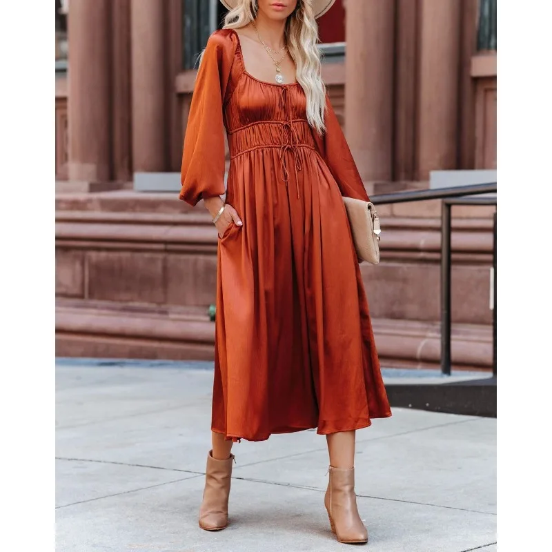 Elegant Fashion Long Puff Sleeve High Waist Folds Evening Dress INS Y2K Clothes Autumn Corset Party Dress for Women 2023