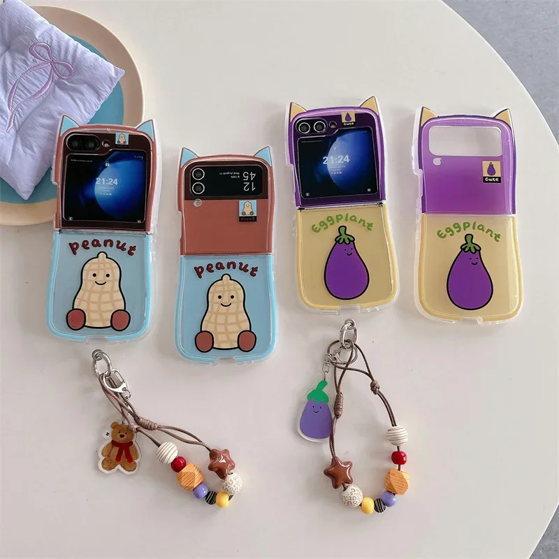 Funda de teléfono con dibujos de berenjena para Samsung Galaxy Z Flip 6 5 4 3 funda protectora trasera para ZFlip4 ZFlip5 ZFlip6