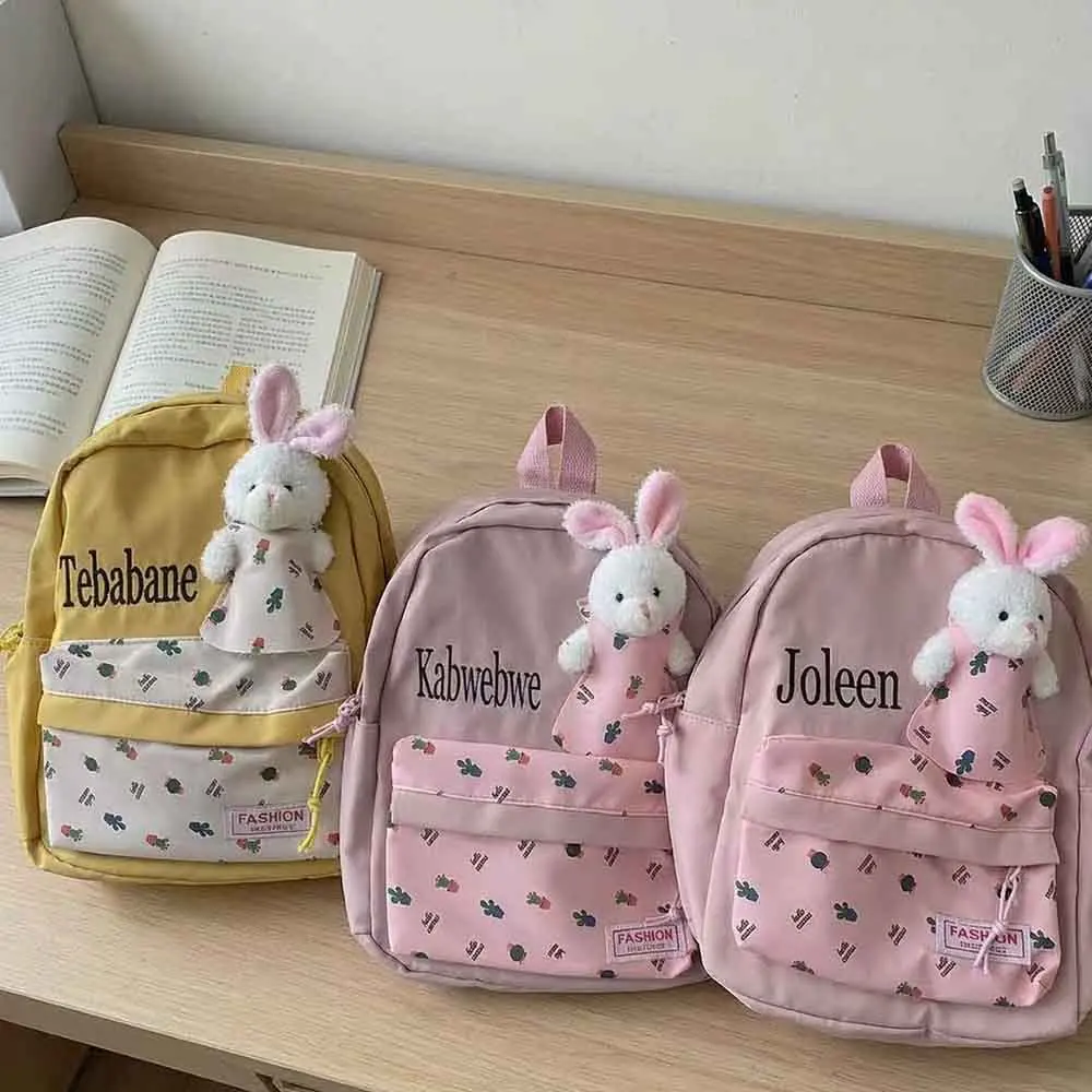 Custom Cute Bunny Backpacks With Any Name, Personalized Kindergarten Backpacks, Embroidered Campus Snack Bags, Christmas Gifts