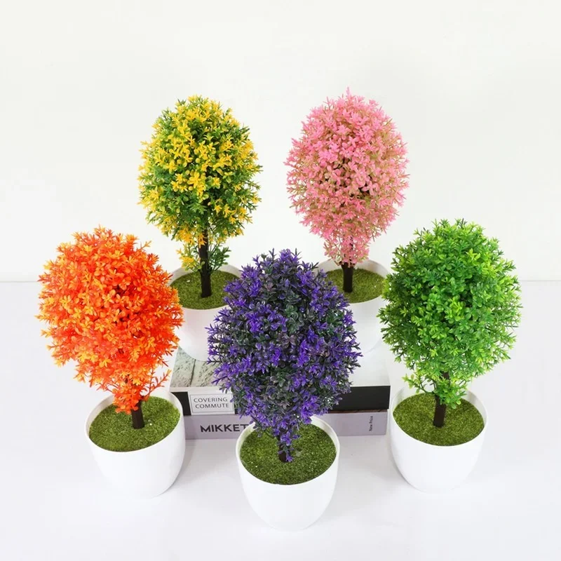 1pc Artificial Periwinkle Plant Bonsai Simulation Plastic Small Tree Pot Plant Ornaments for Home Tabl Hotel Garden Decoration