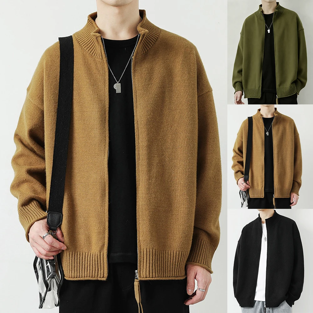 Cappotto invernale lavorato a maglia da uomo caldo e semplice con cerniera Capispalla casual