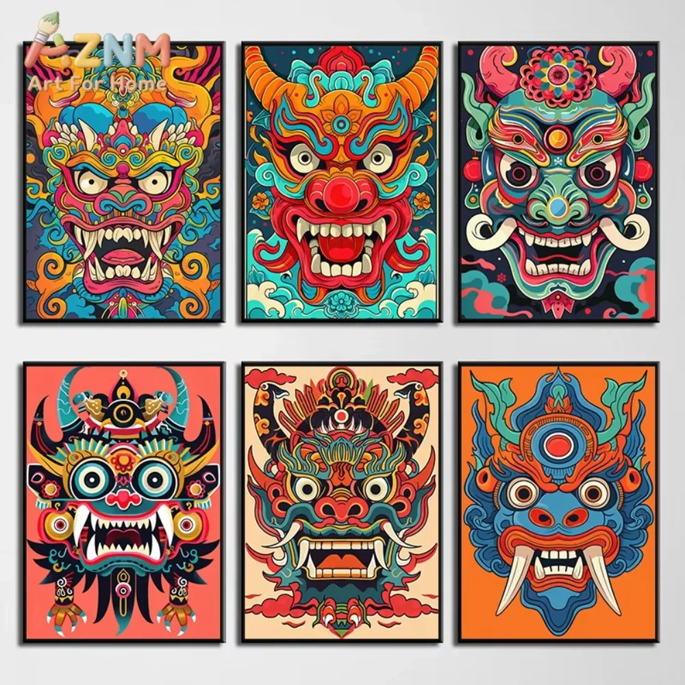 

1 шт. Японский постер с маской демона Они, самурая, Ёкая, печать на холсте, настенная картина для декора комнаты, дома, подарок для любителей фольклора