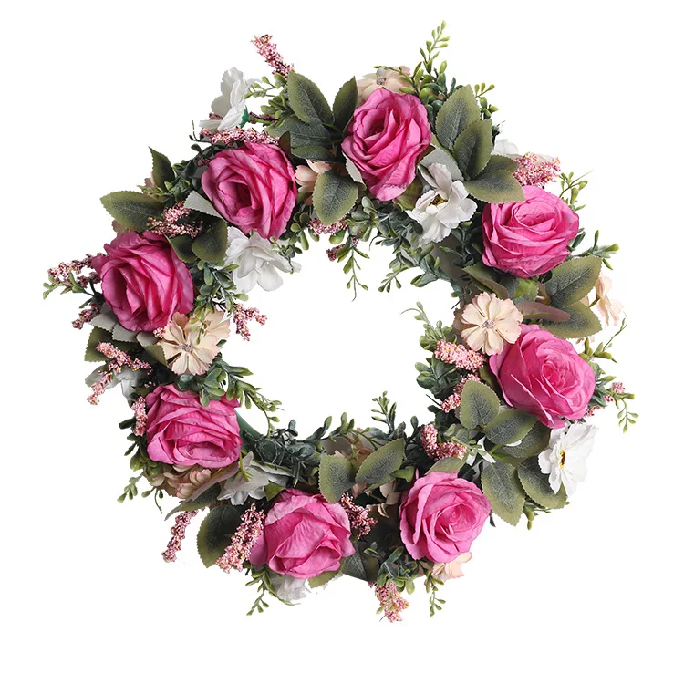 Simulation détruire AndrCamellia Tournesol Rose Chrysanthème Eucalyptus Cuir oral elu Plante Couronne Décoration De La Maison Fausses Fleurs