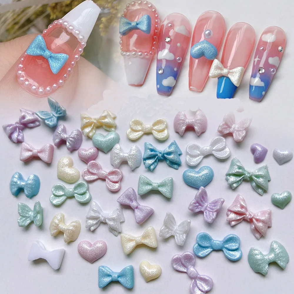 50pcs Mermaid Mixed Color Nail Rhinestone 3D Shiny Iridescent Heart Flowers Butterfly Nail Decoration DIY Ocean Nail Accessories