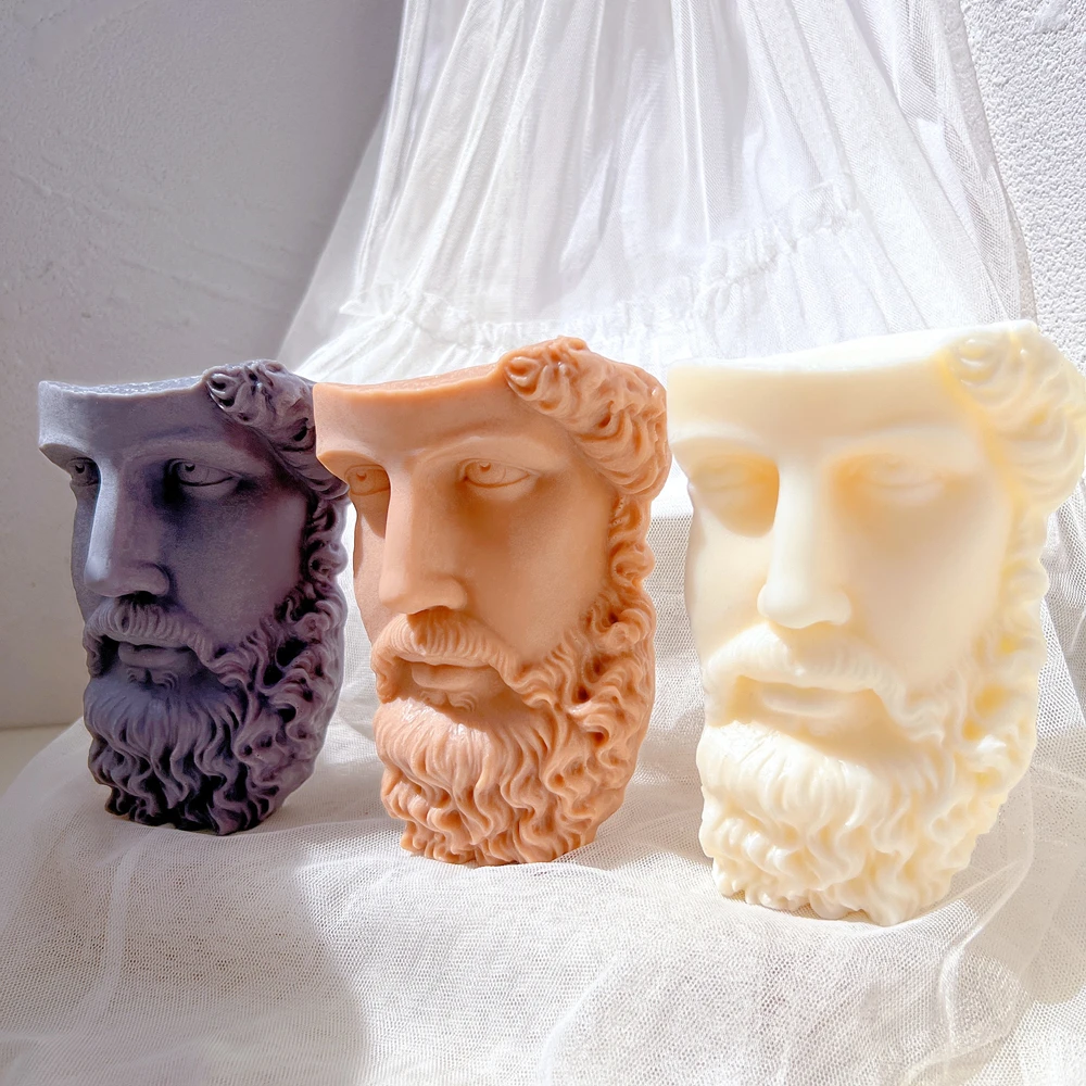 

Classic Figure Statue Half-Face Bearded Portrait Silicone Mould Greek Man Head Sculpture Artistic Ornaments Silicone Candle Mold