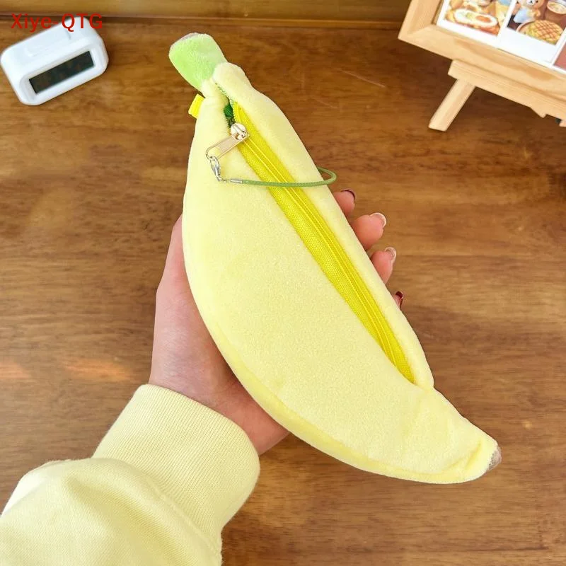 Hot Cute Cartoon Banana Plush Pen Case Kawaii Simulated Fruit Stationery Bag Stationery Supplies Multi-functional Storage Bag