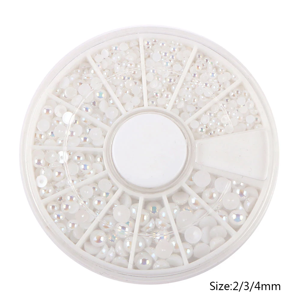 1 Box Multi-size  Half Round Pearl Bead Flatback Resin Rhinestones  For DIY Nail Art  Jewelry Making