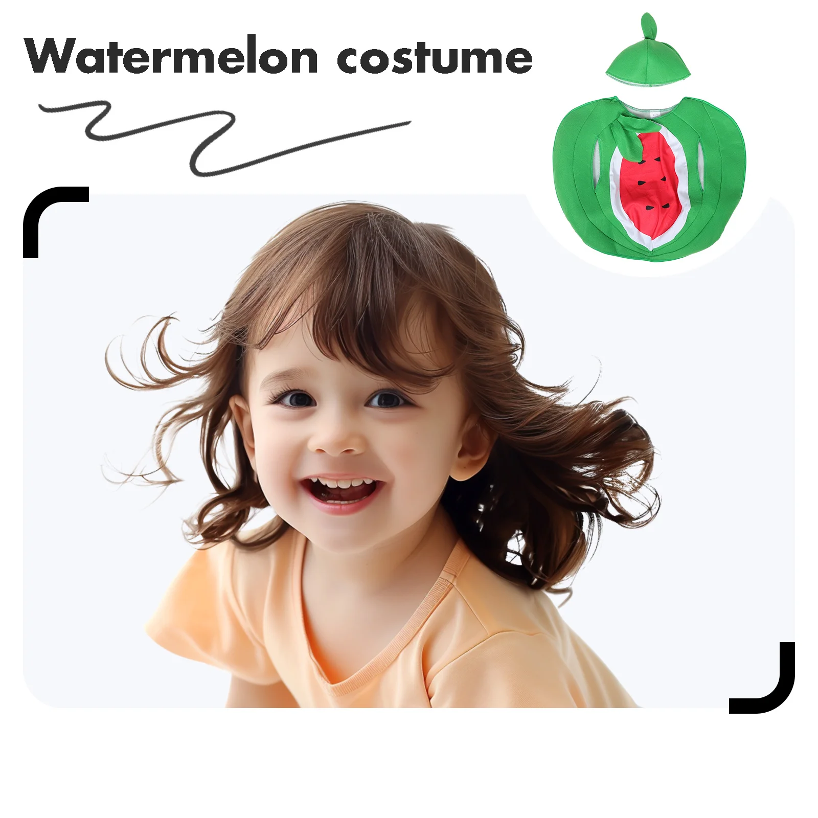 1 Juego de disfraz de sandía para niños, tela suave, colores brillantes para puesta en escena, fiesta, juego de rol, traje de vestir de frutas