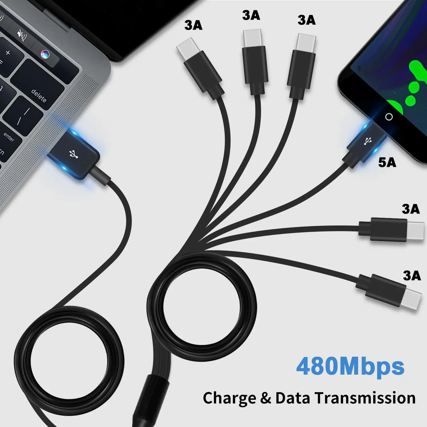 Type-C A 1 to 6 Port Type C USB C to USB Y Splitter Multiple Charging Date Cable Cord For Smartphone Tablet 0.5m 1.5m view 2