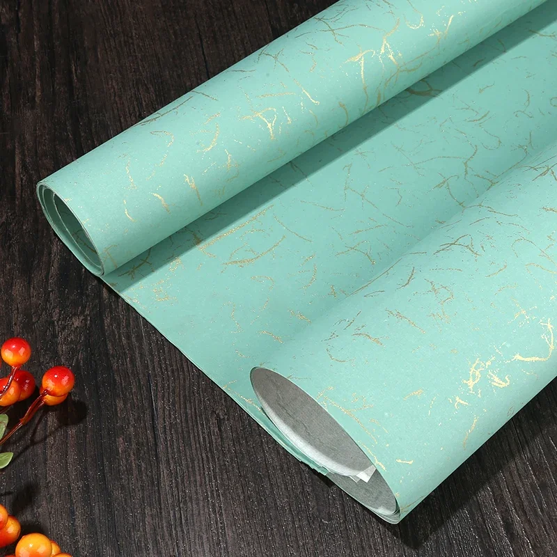 Retro Chinese Rice Paper Vintage Golden Silk Pattern Batik Pastel Letterhead Brush Calligraphy Painting Creation Work Xuan Paper