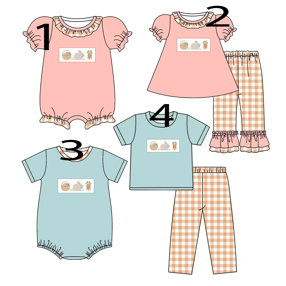 easter baby clothes short sleeve romper set rabbit carrot egg print cute boy girl clothes boutique children clothing wholesale