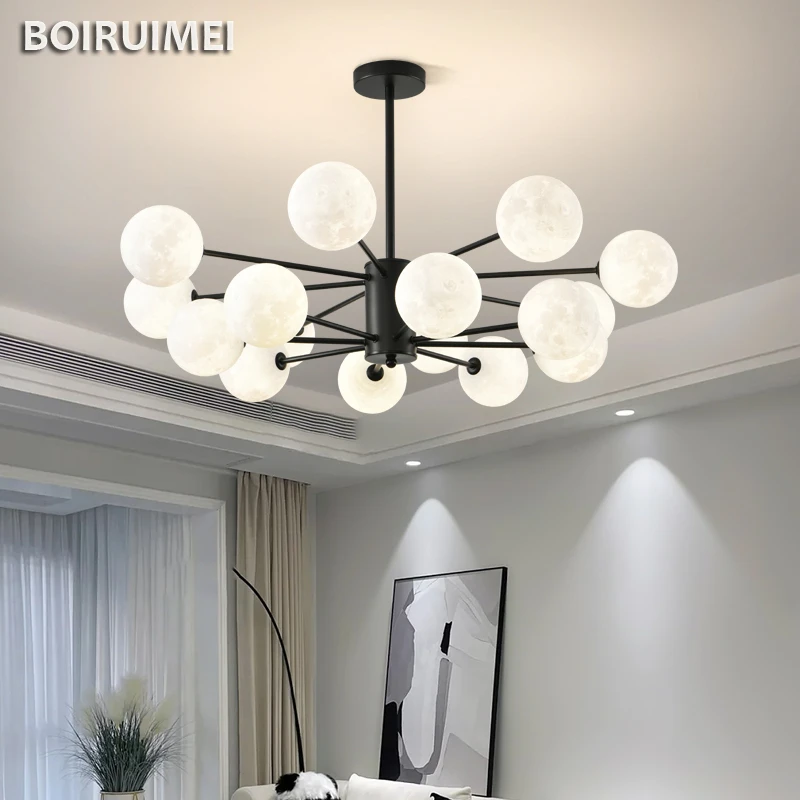 New Modern White/Black/Gold Moon LED Chandelier Living Dining Room Bedroom Hanging Light Cream Style Magic Bean Molecular Lamp