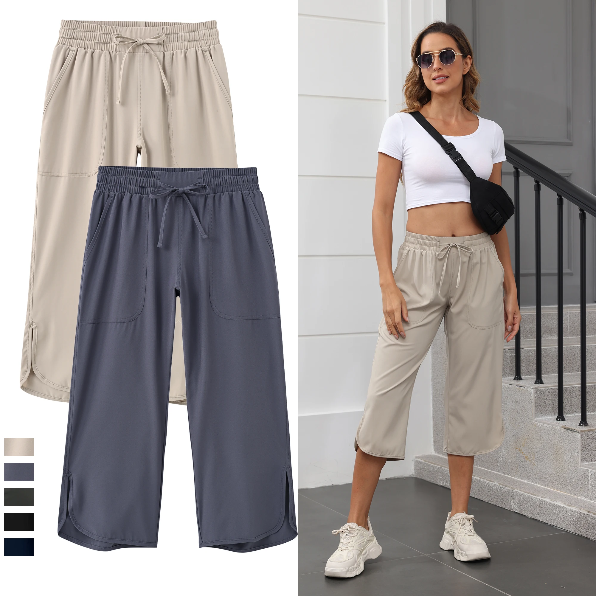 Casual Cropped Capris Cargo Pants, Outdoor Lightweight Capris Yoga Flared Pants, Breathable Quality Sweatpants