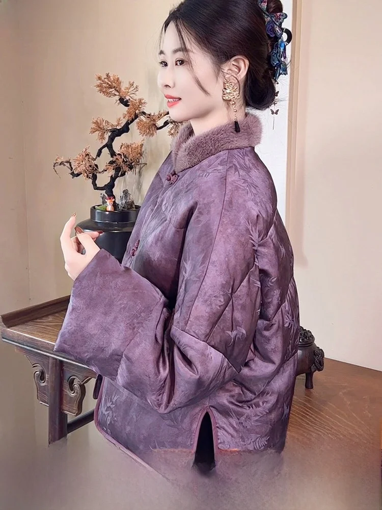 

Радость для тех, кто ищет тепло! Новая китайская короткая фиолетовая пуховая куртка для женщин: зимнее, морозостойкое, модное, ретро-пальто с утеплением