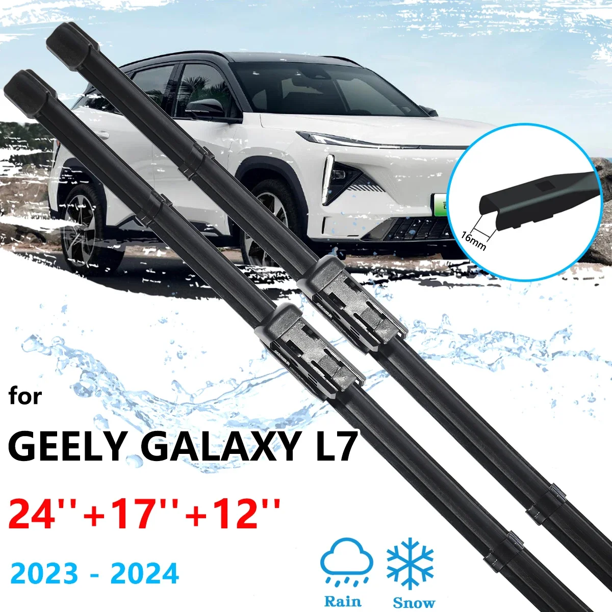 

For Geely Galaxy L7 2023 2024 Front Rear Wiper Blade Set Kit Brushes Windshield Windscreen Window Cutter Cleaning Car Accessorie