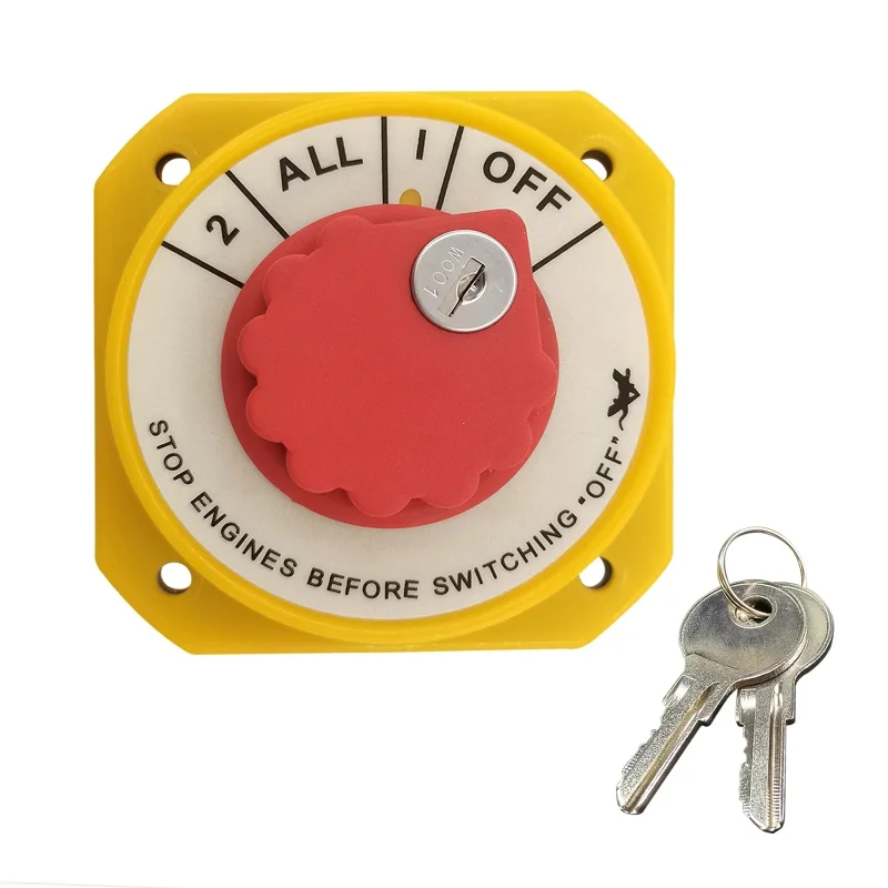 ISURE MARINE Marine Battery Switch Switch Selector Yellow Switch With Key Dual Battery Isolator Selector Switch Yacht RV Switch