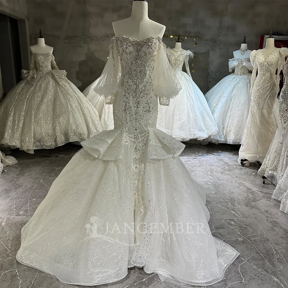 Newest Church Wedding Dress For Bride Mermaid Lace Boat Neck Long Sleeves Court Train Custom Made Plus Sizes Vestidos De Novias