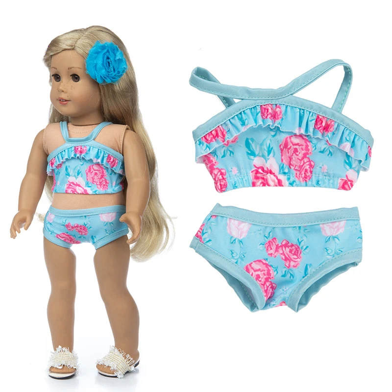 baby  dolls flower Summer Bikini + Swimming Suit With cap for 18 inch doll accessory for baby doll accessory