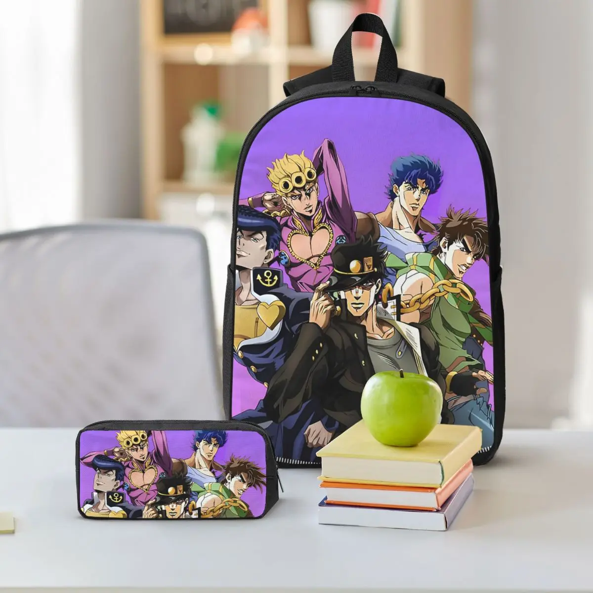 Jojo Bizarre Adventure Anime Cartoon Backpack Boys Girls BookBag School Bag Shoulder Bags 3ps Insulated Lunch Bag Pencil Case