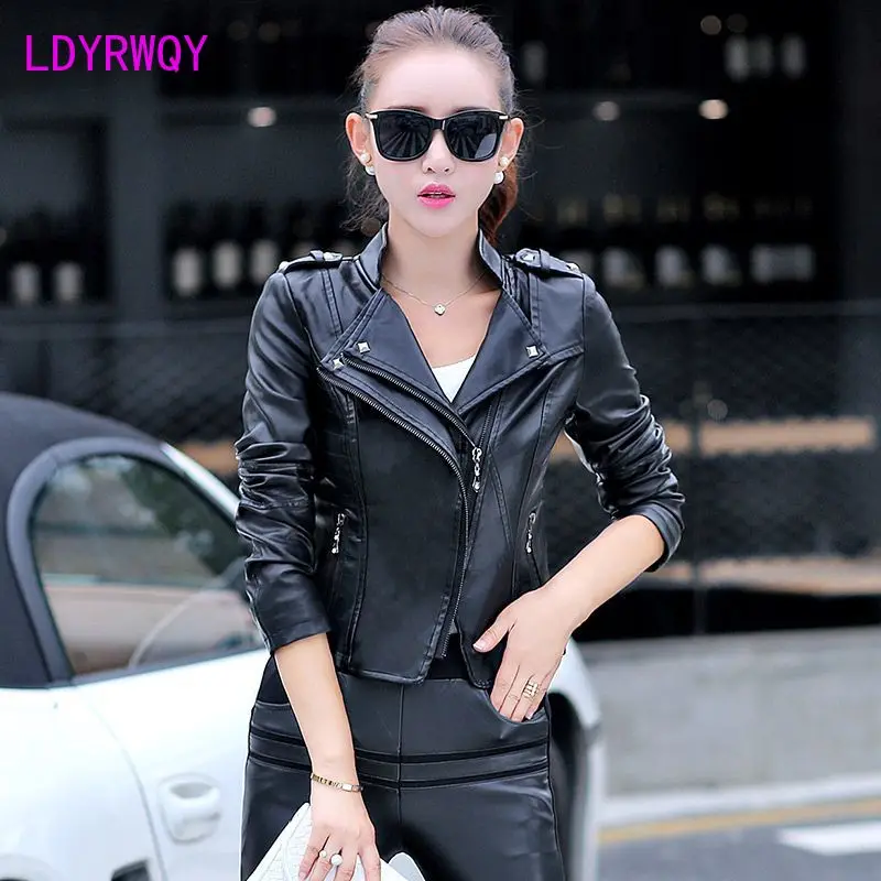 Spring and Autumn New Short PU Leather Coat Women\'s Leather Coat Slim Fit and Slim Coat Women\'s Wear