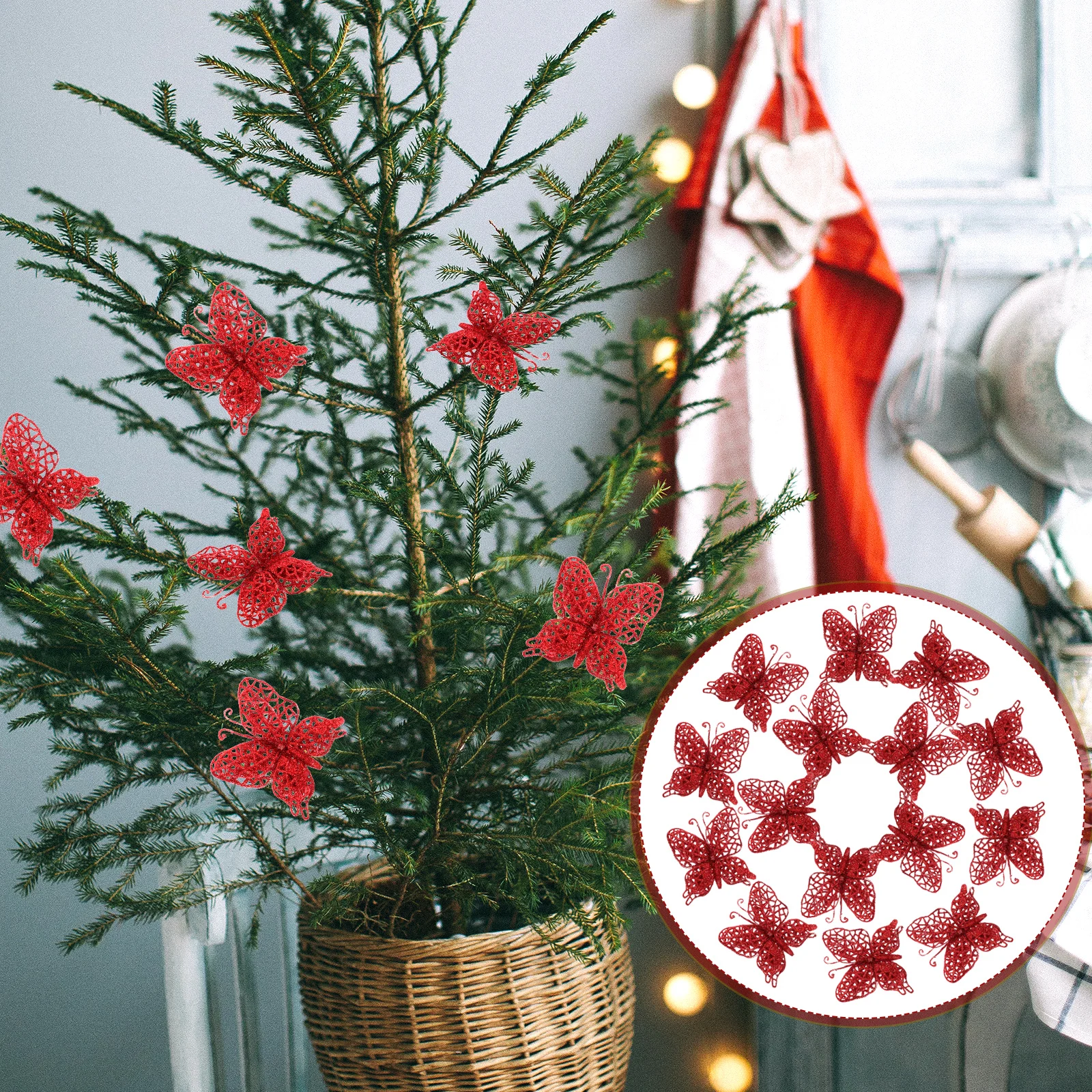 

24Pcs Wedding Decorations Glitter Hollow Butterfly Christmas Tree Ornaments DIY Craft Artificial Butterflies Christmas Butterfly