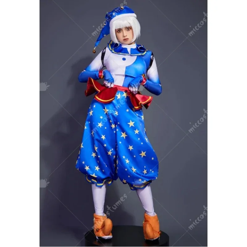 25COSMICCOSTUMES 여성 Moondrop 코스프레 의상 조커 코스프레 모자와 장갑이있는 탑과 바지