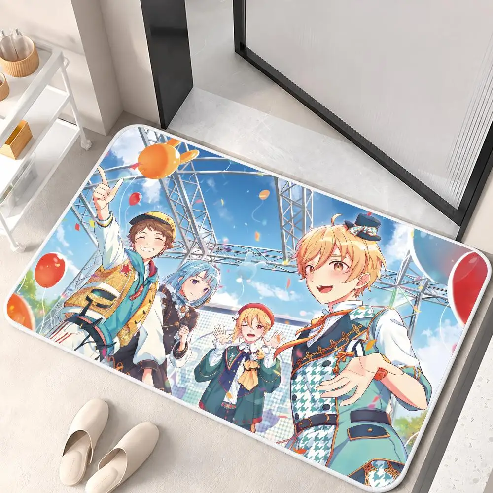 Anime E-Ensemble S-Stars Floor Mat Flannel Rug Non Slip Absorbent Soft Washable For Entryway Hallway Bathroom Kitchen Decor