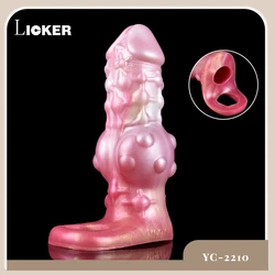 LICKER New Wearable Men Penis Sheath With Big Knot Enlargement Cock Delay Ejaculation Orgasm Sleeve Extender Sex Toy For Couple