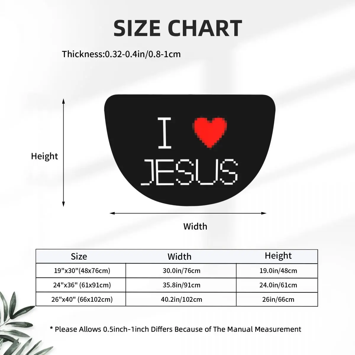 I Love Jesus God Cross Print Soft Flannel Half Round Doormat Non Slip Bathroom Mat Absorbent Floor Carpet for Garage
