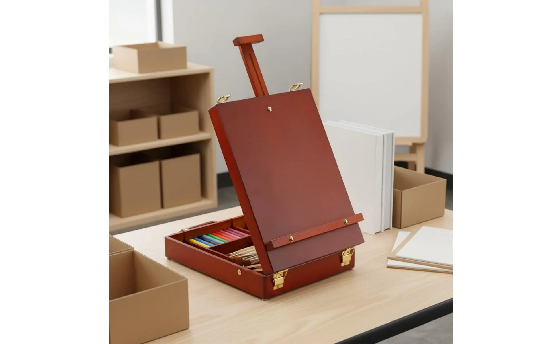 Wooden Tabletop Easel Box Multiuse Sketching Easel Box for Children, Studio