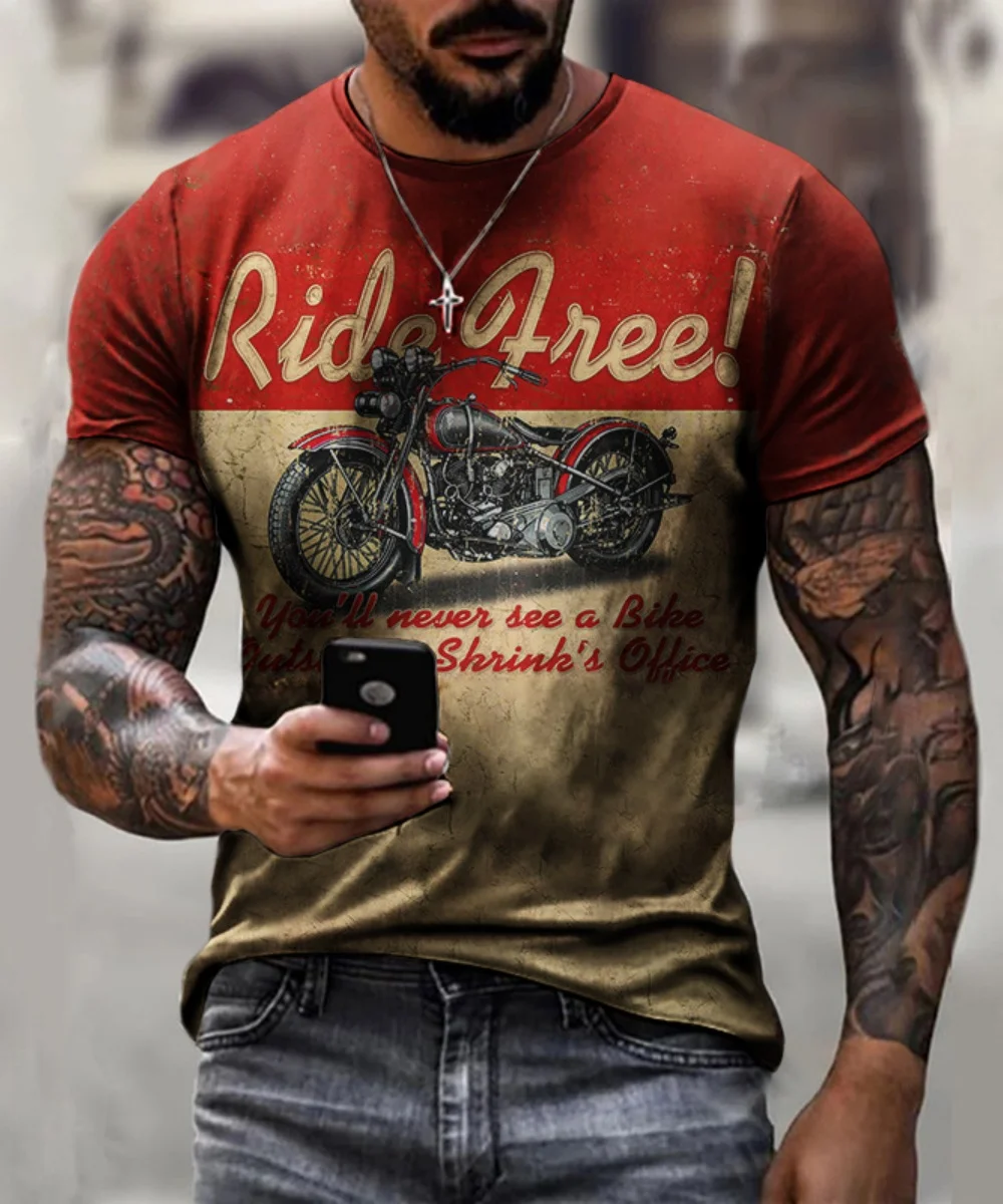 

Men Motorcycle T-shirt Short Sleeve Vintage Classics 3D Print TShirt For Mens Street Ride Biker Shirts Tops Oversized Tee Shir