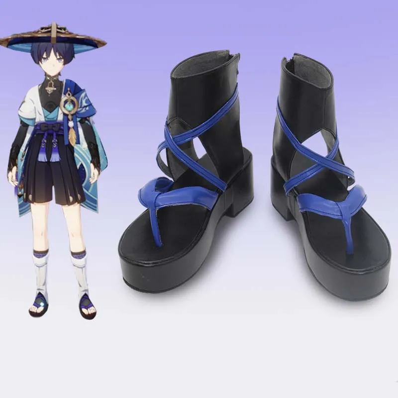 

Genshin Impact Wanderer Cosplay Shoes Blue Party Anime Wanderer Cosplay Boots Shoes PU Leather Halloween Props