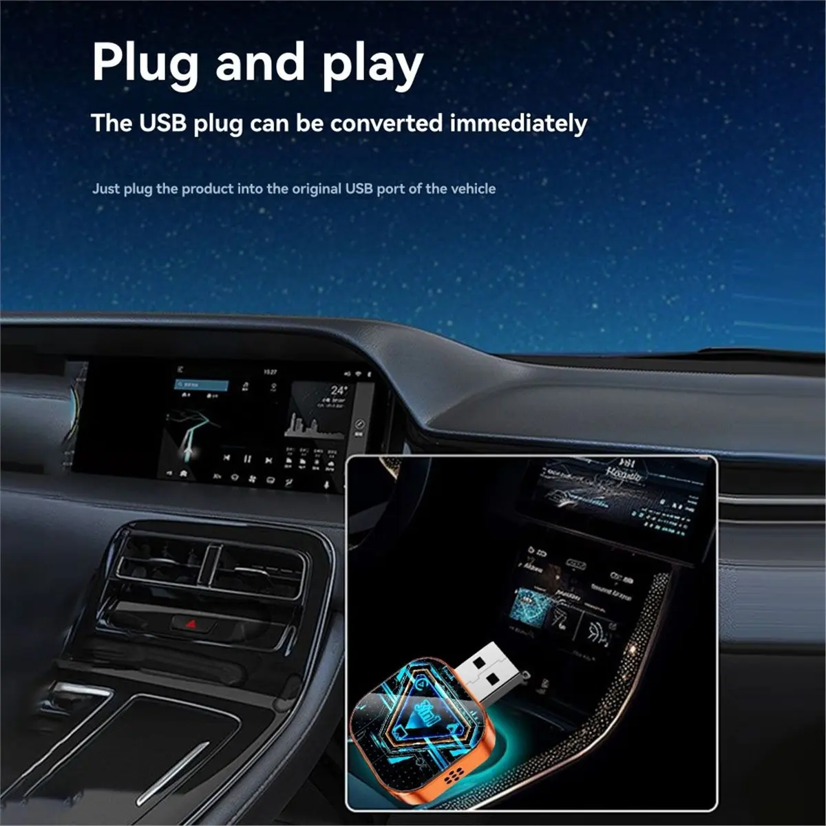 T460C Tools-Wireless Carplay Adapter 3 In1 Airplay Android Auto Smart Carplay USB Dongle Plug Play Wired Carplay to Wireless