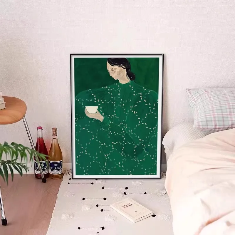 

Nordic Style Green Dress Women Abstract Posters Canvas Painting Wall Art Print Pictures Studio Living Room Interior Home Decor