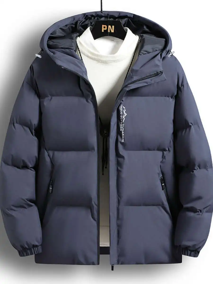 

Korean Sle Thiened Hooded Cotton Jaet Loose Fit Autumn Winter Men's Faion Outerwear Long Zipper Closure Casual Wear