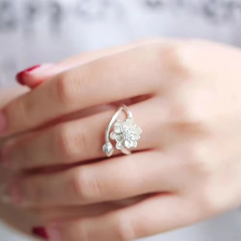 925 Sterling Silver Leaves Open Rings For Women Hypoallergenic Fashion Girl Sterling-silver-jewelry