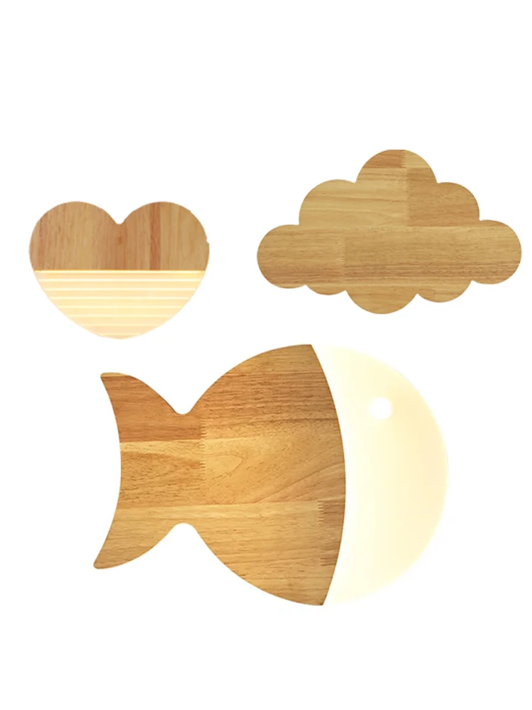 Luminaires en bois baleine poisson nuage amour appliques applique pour chambre d'enfants décor enfant chambre lumière LED salle de bain Luminaria