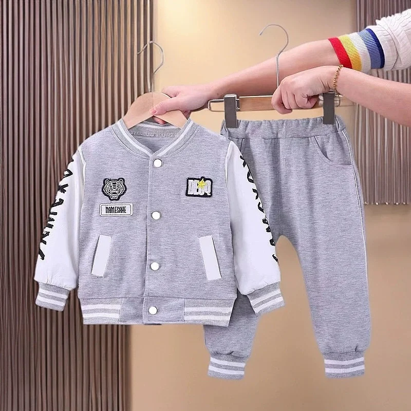 Boys Baseball Clothing Suit Girls Cartoon Sets Autumn Letter Causal Outfits New Children Fashion Jacket Pants 2Pcs Kids Costume