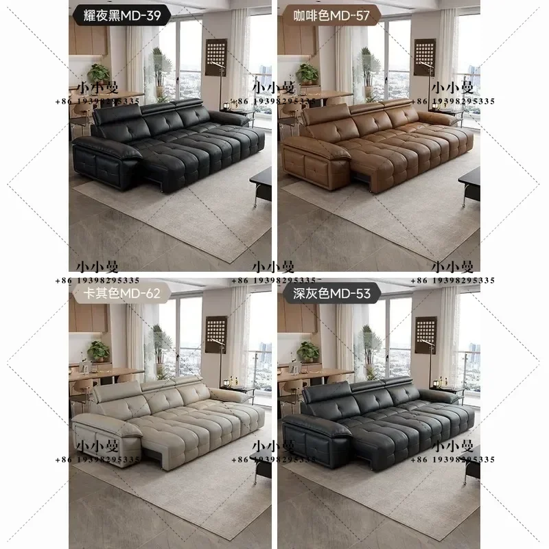 Retractable Zero Wall Italian Leather Art Sofa Living Room Multi Functional Electric Dual Use